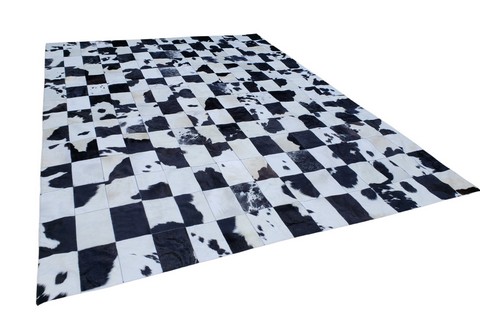 Black & White Rectangles cowhide rug