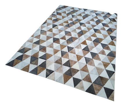 Grey, White & Beige Triangles cowhide rug